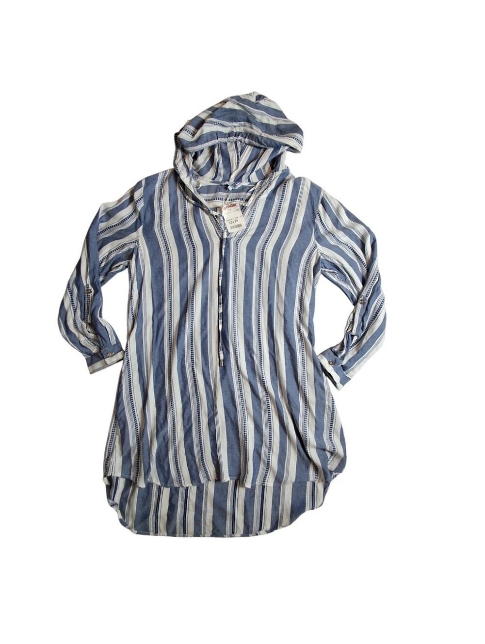 Blue Island Beach CoverUp Women Size Large New Striped Coastal